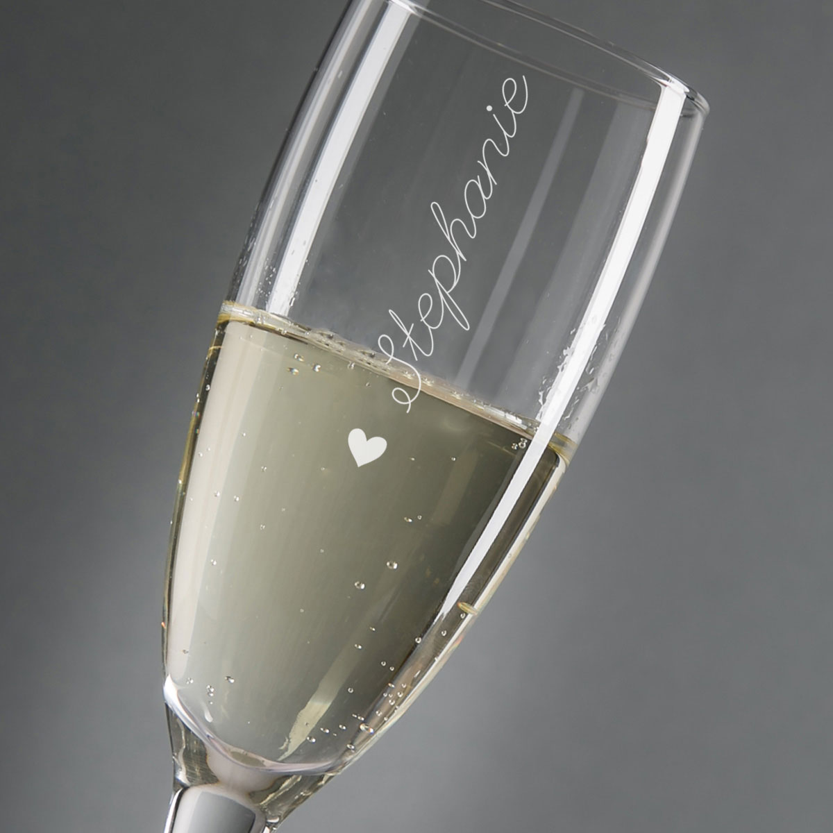 Personalised Champagne Flute - Heart & Name Wedding