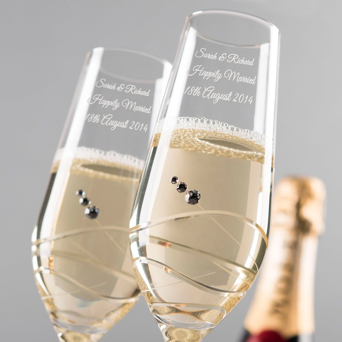 Engraved Set of 2 Crystal Champagne Flutes - Anniversary