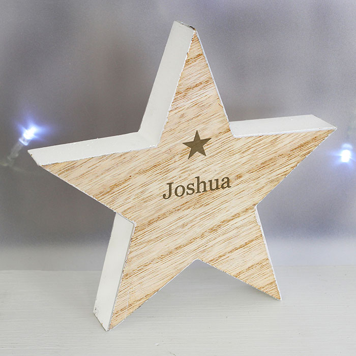 Personalised Rustic Wooden Star Decoration - Name