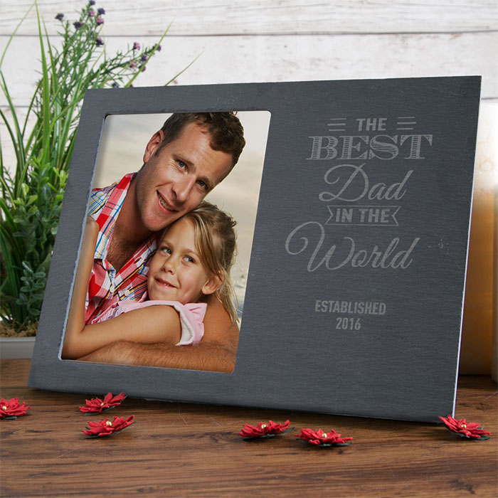 Engraved Slate Chalkboard Photo Frame - Best Dad In The World