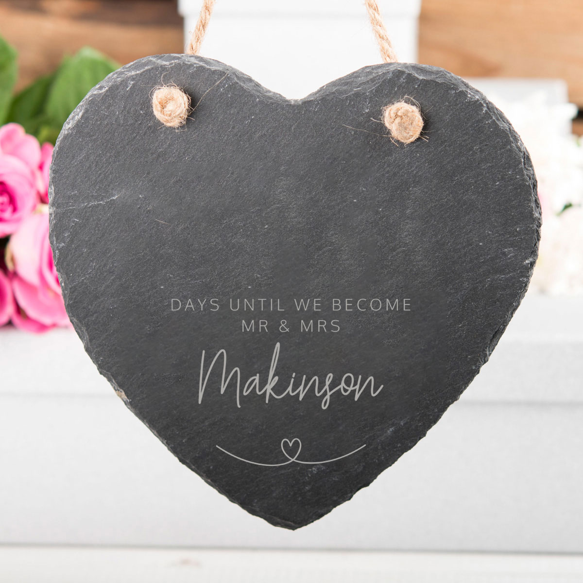 Personalised Medium Hanging Heart Slate - Love Story Countdown