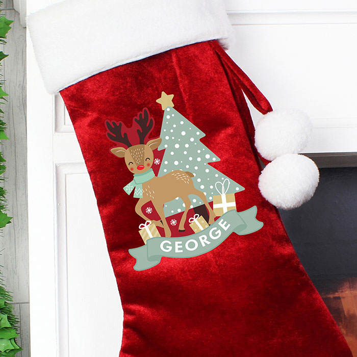 Personalised Luxury Red Reindeer Stocking - Exclusive
