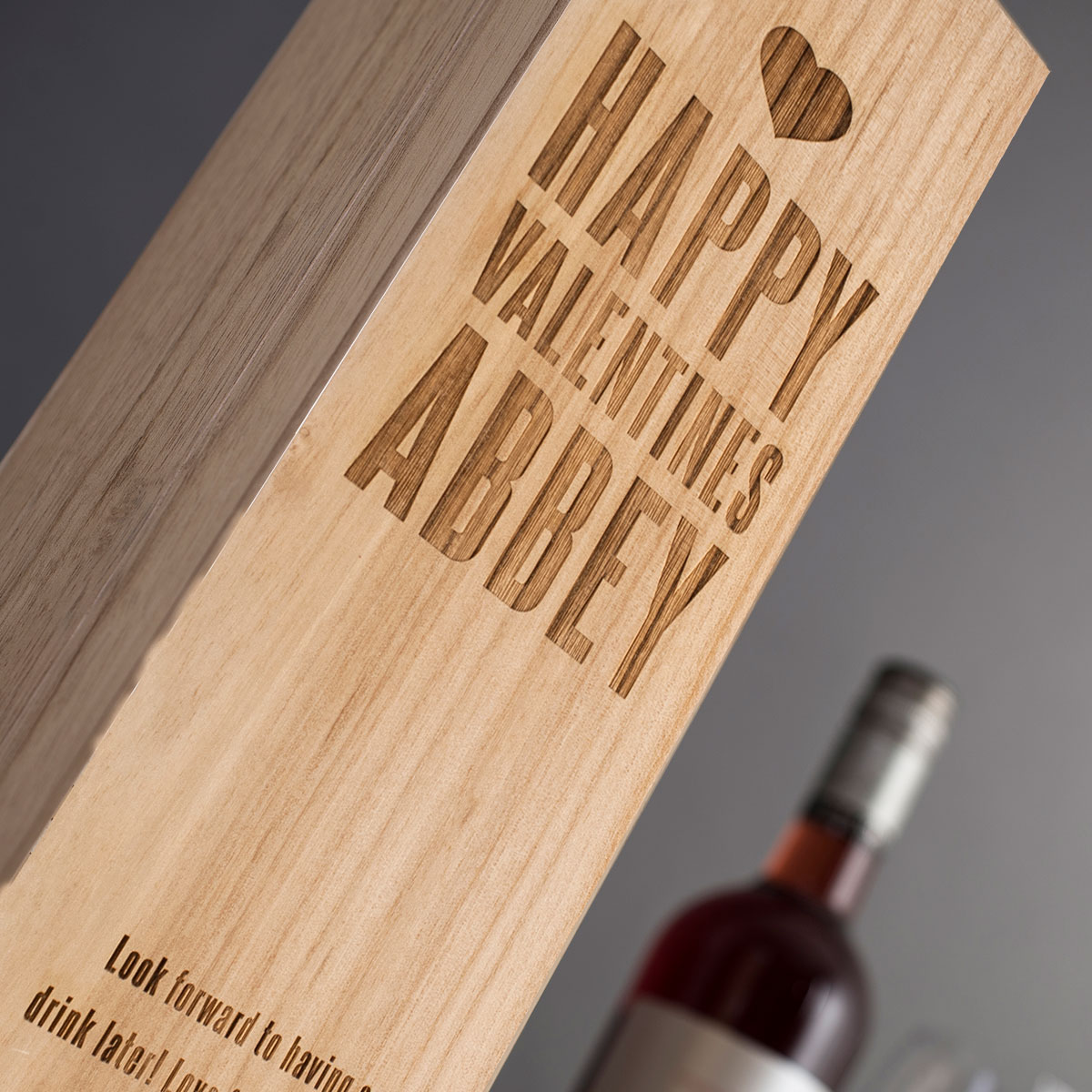 Personalised Luxury Wooden Wine Box - Happy Valentine's Day