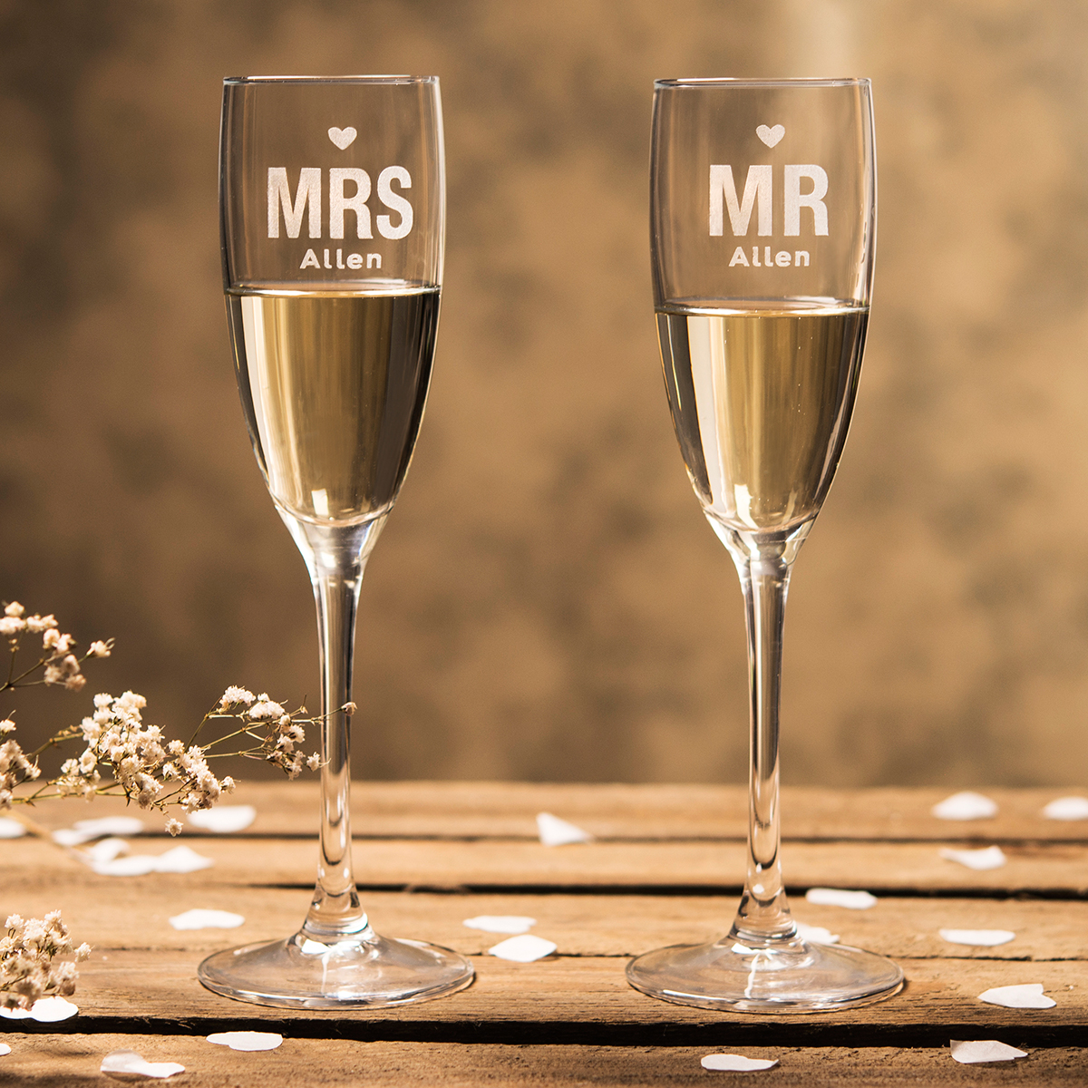 Personalised Mr & Mrs Champagne Flutes