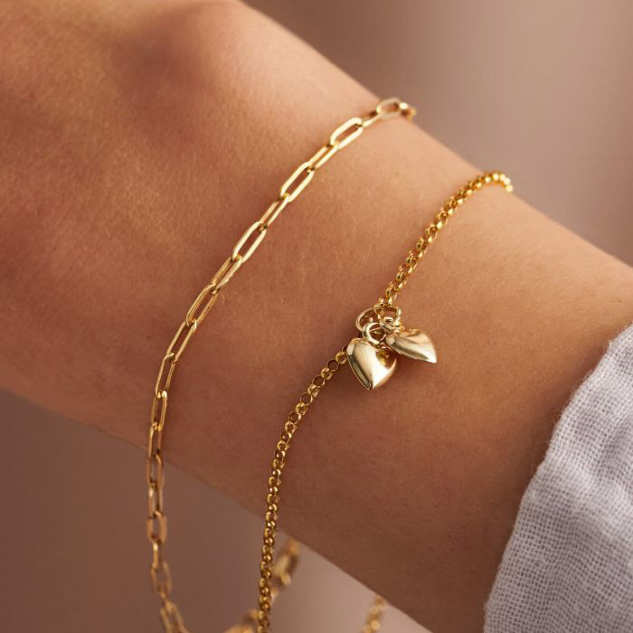 Personalised 9ct Gold Double Heart Charm Bracelet