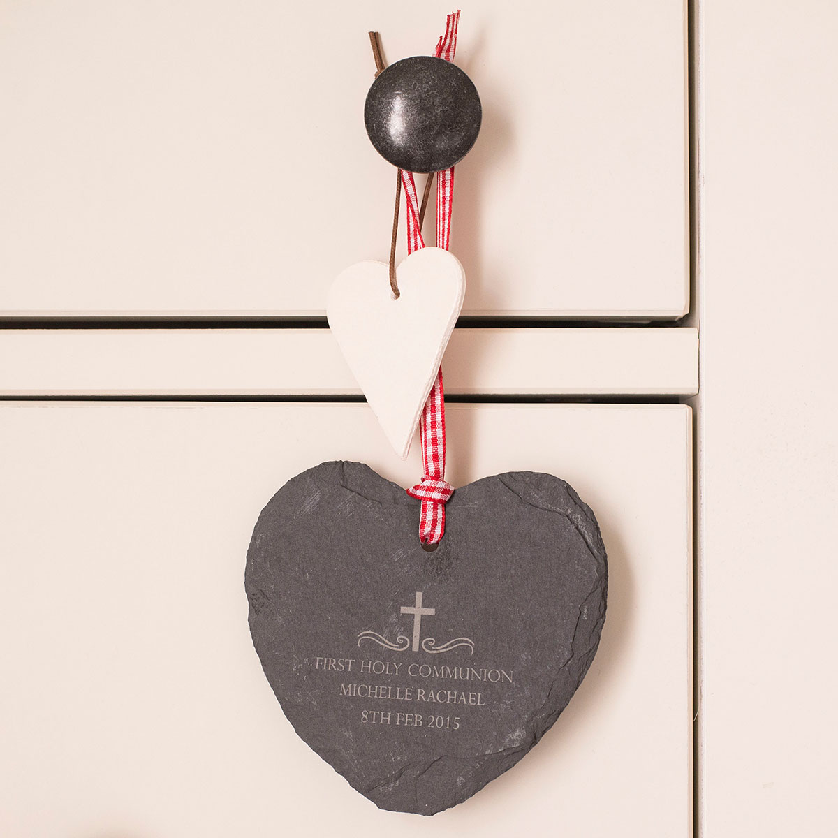 Personalised Heart-Shaped Slate Hanging Keepsake - Holy Communion