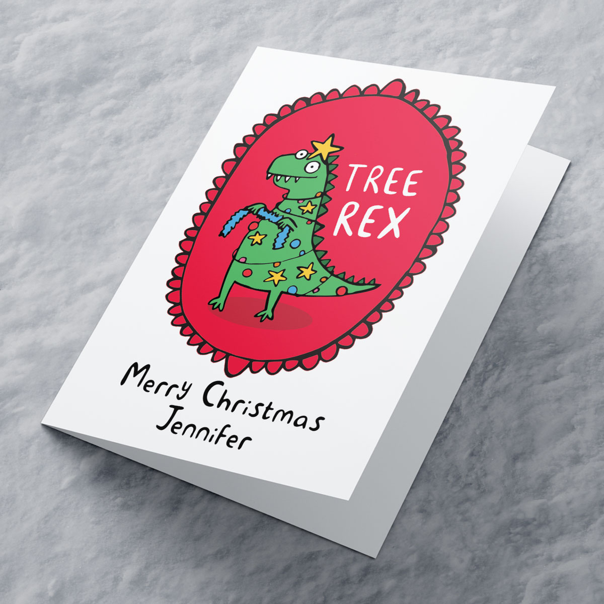 Personalised Katie Abey Christmas Card - Tree Rex