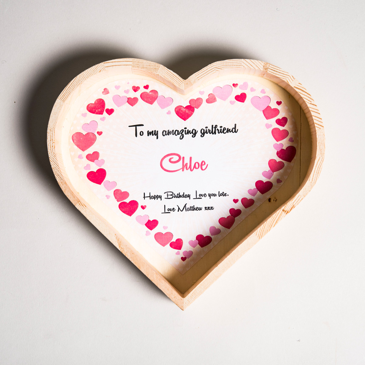 Personalised Large Love Heart Tray - Message