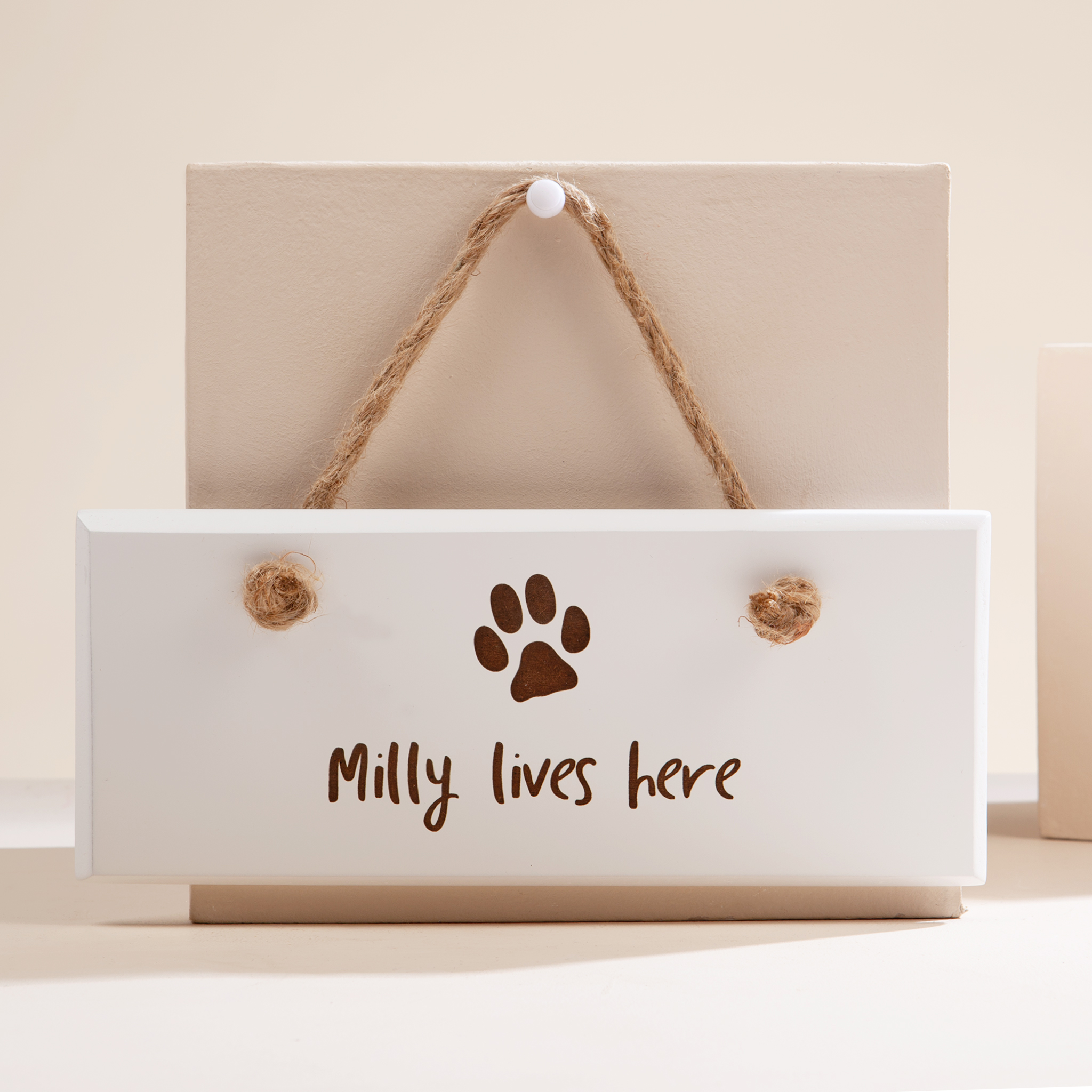 Personalised Hanging White Wooden Sign - Cat Paw