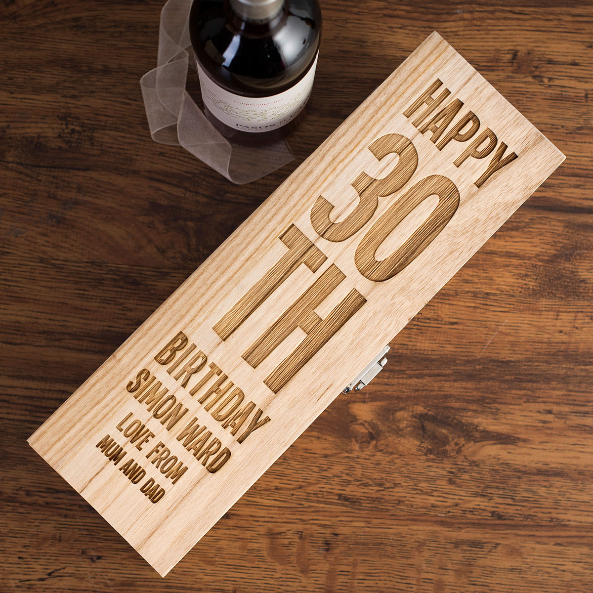 Personalised Luxury Wooden Wine Box - 30th Birthday