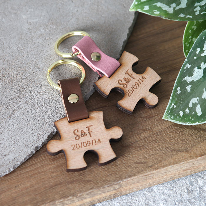 Personalised Set of 2 Wooden Puzzle Key Rings