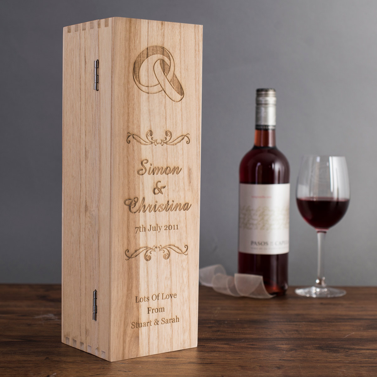 Personalised Luxury Wooden Wine Box - Wedding Rings