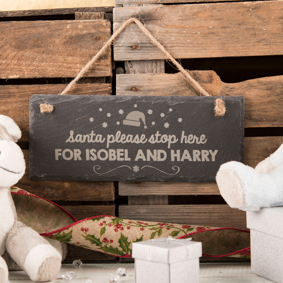 Personalised Hanging Slate Sign - Santa Please Stop Here For
