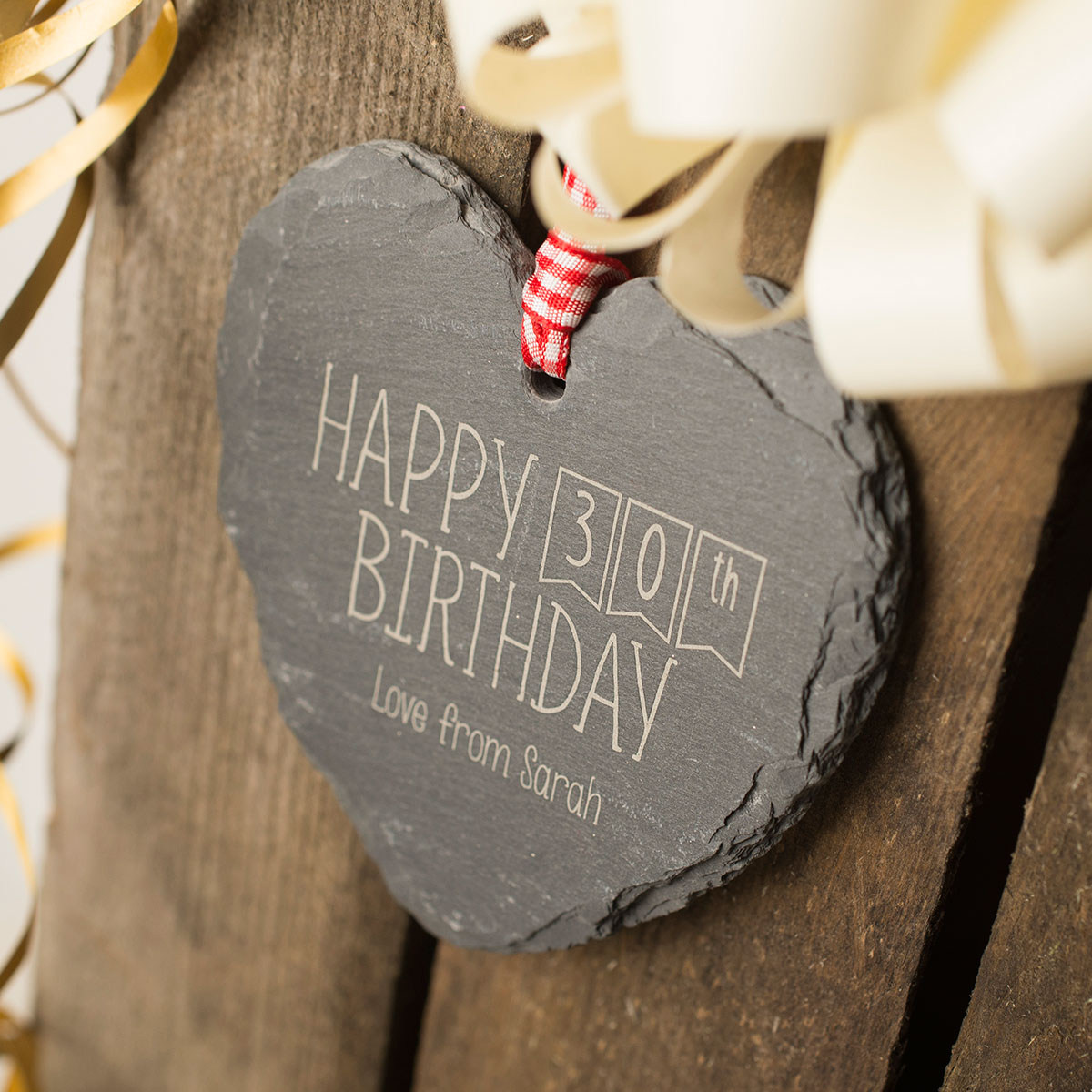 Engraved Heart Shaped Slate Hanging Keepsake - Happy 30th Birthday