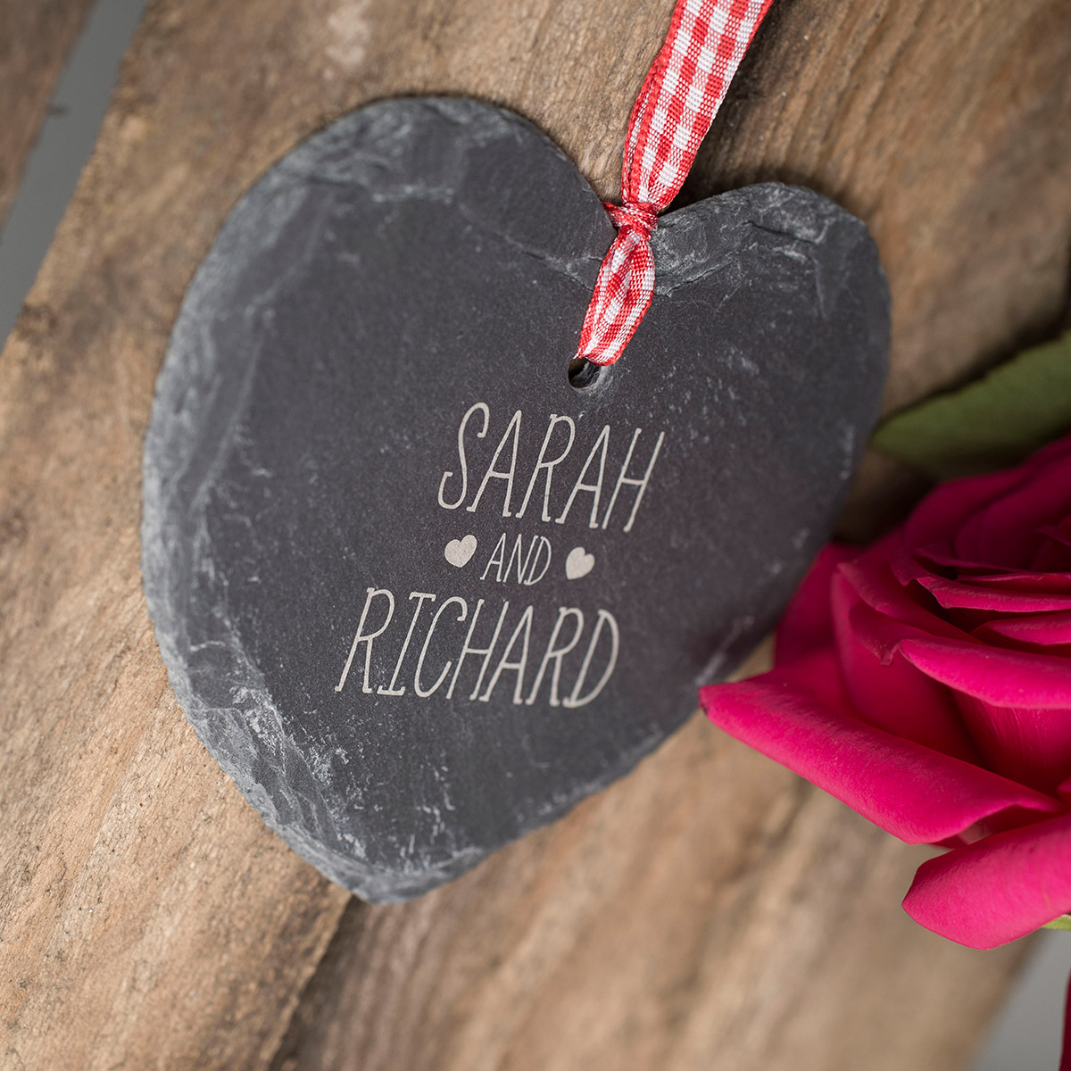 Personalised Heart-Shaped Slate Hanging Keepsake - Couple's Names
