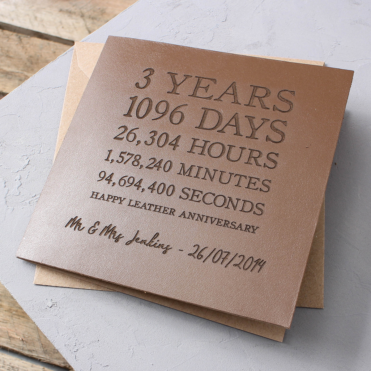 Personalised Time Card - Leather 3rd Anniversary