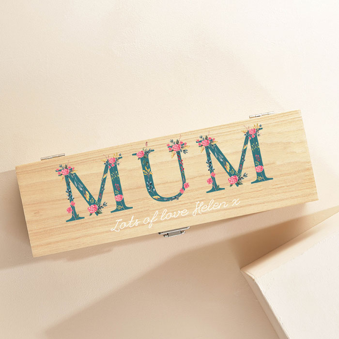 Engraved Luxury Wooden Wine Box - Floral Mum