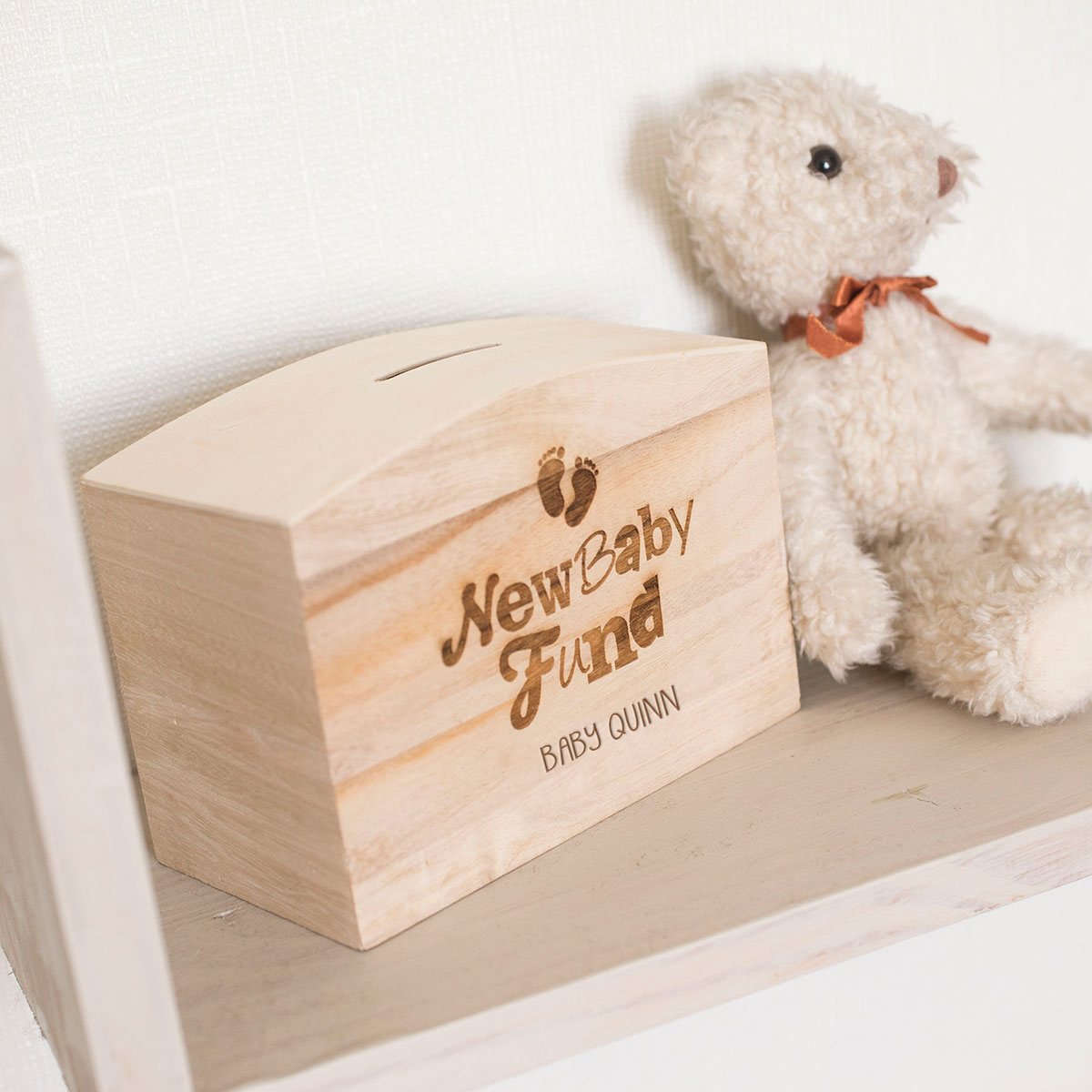 Personalised Wooden Money Box - New Baby Fund