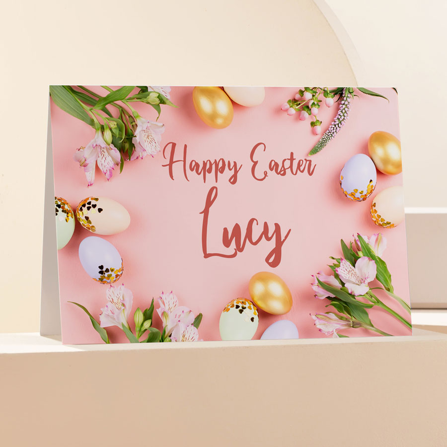Personalised Happy Easter Card - Flowers & Eggs