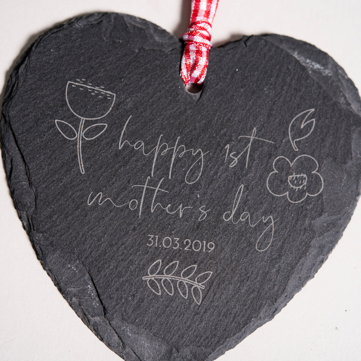 Engraved Heart-Shaped Slate Hanging Keepsake - Happy 1st Mother's Day