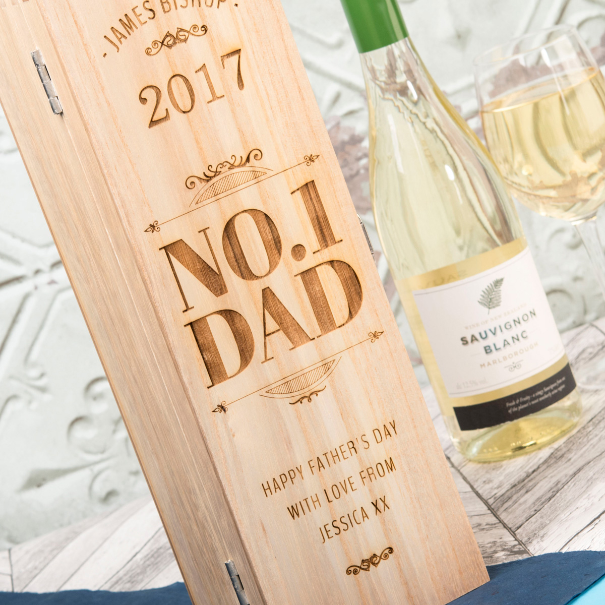 Personalised Luxury Wooden Wine Box - No1 Dad