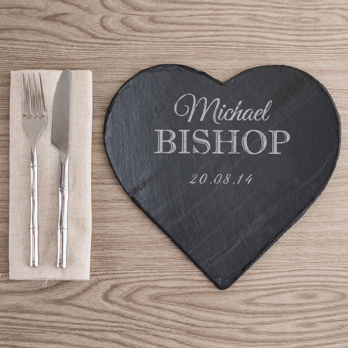 Engraved Set Of 2 Heart-Shaped Slate Placemats - Couple's Names
