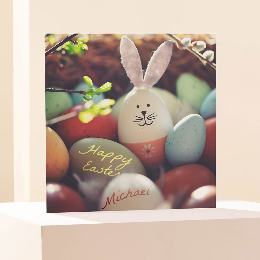 Personalised Happy Easter Card - Bunny & Eggs