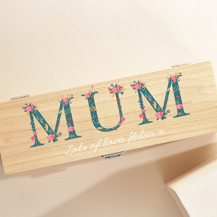 Engraved Luxury Wooden Wine Box - Floral Mum