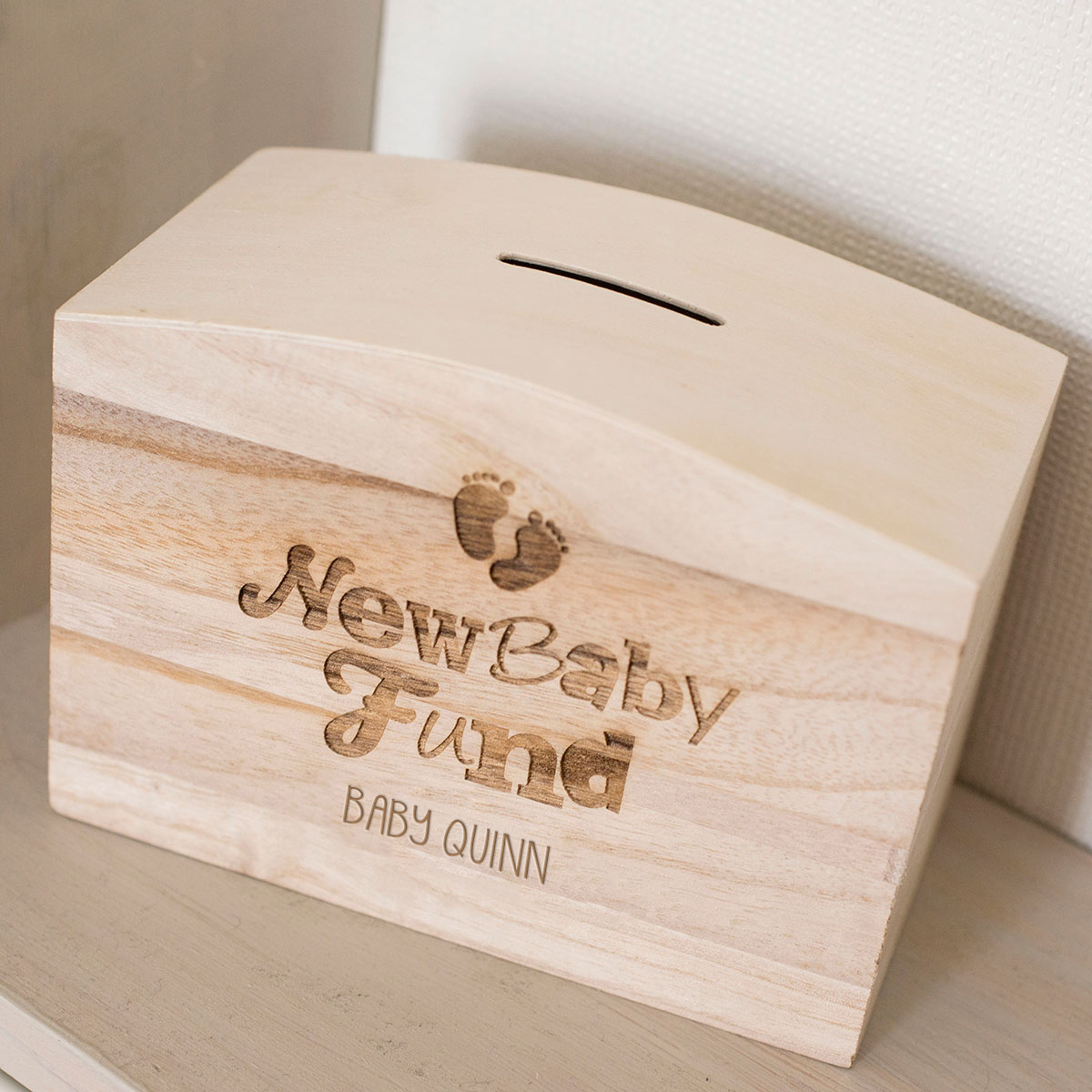 Personalised Wooden Money Box - New Baby Fund