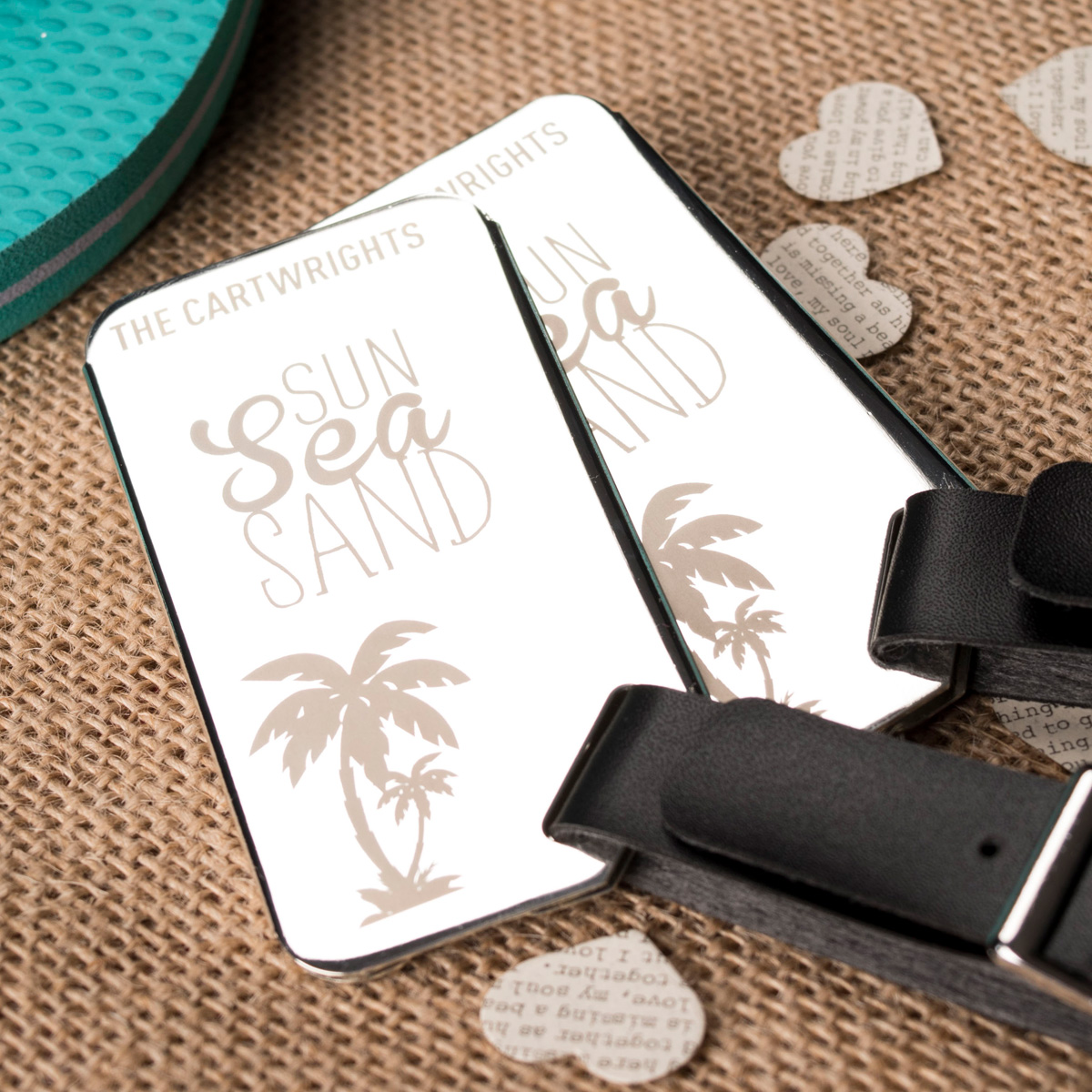 Personalised Stainless Steel Luggage Tags - Sun Sea Sand