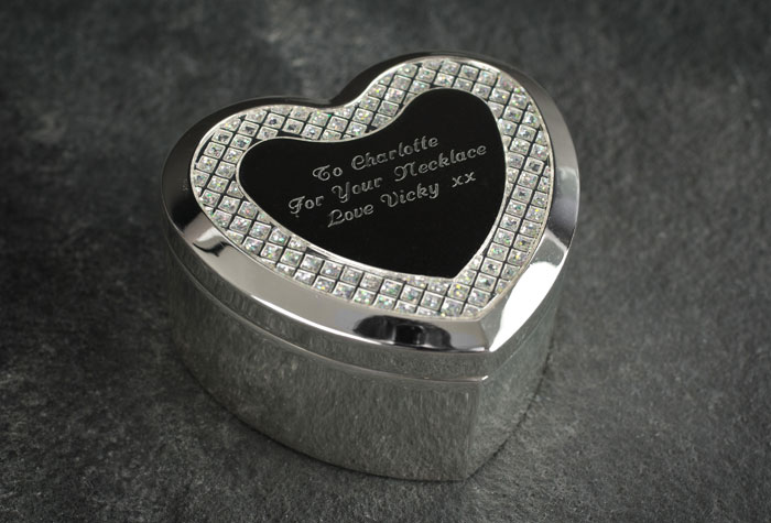 Engraved Heart Glitter Trinket Box