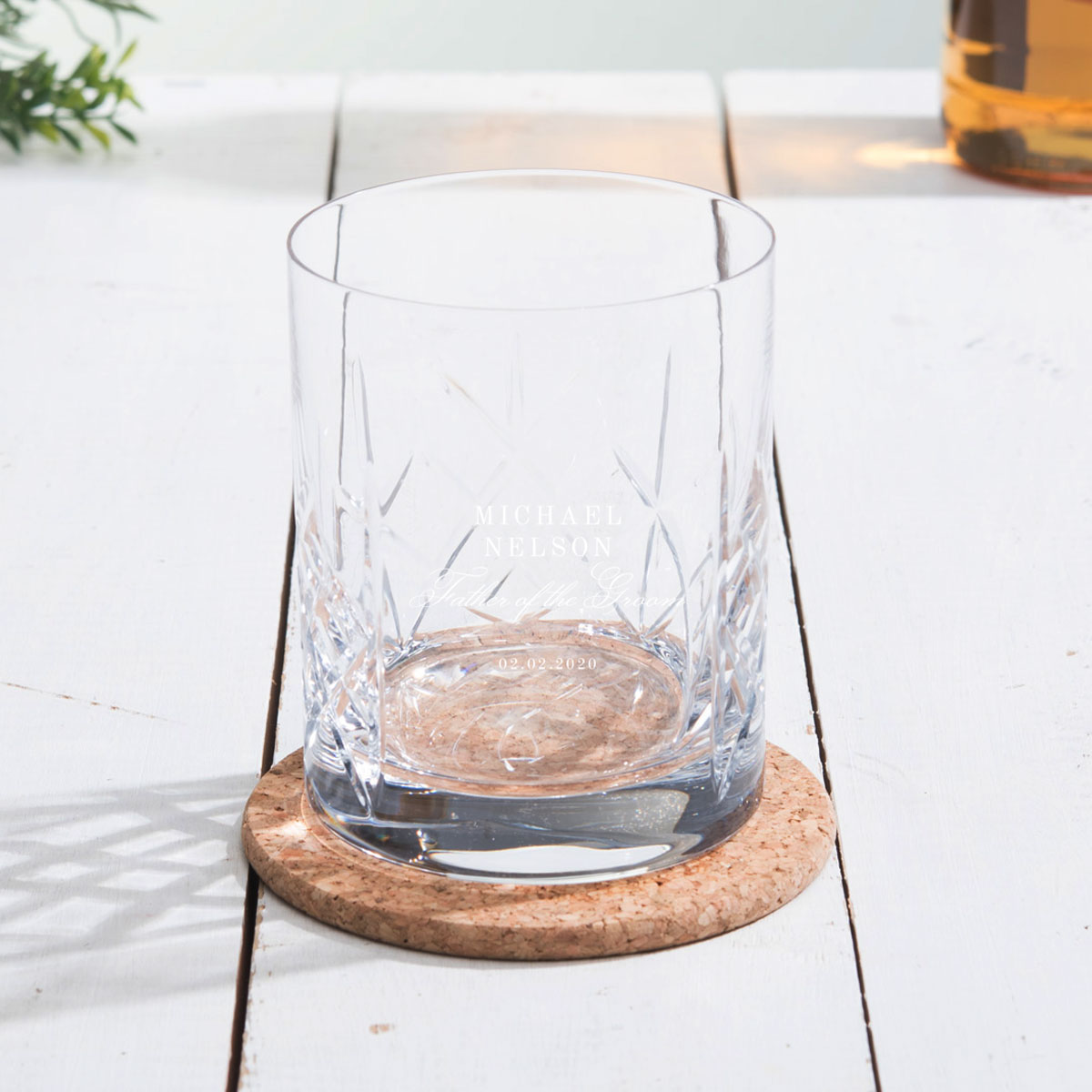 Personalised Cut Crystal Whisky Tumbler - Name & Role Vintage Blossom