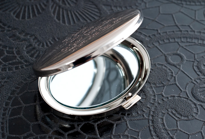 Engraved Silver Oval Compact Mirror