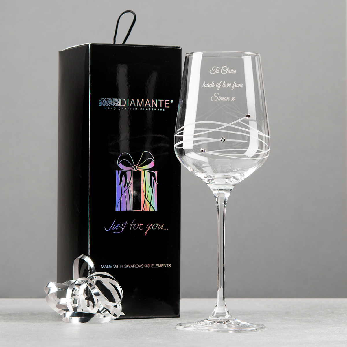 Engraved Swarovski Diamante Wine Glass - For Your Wife