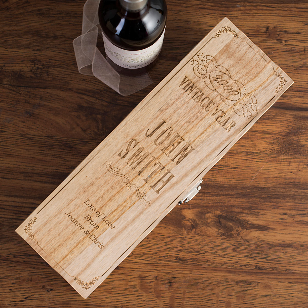 Personalised Luxury Wooden Wine Box - Anniversary Year