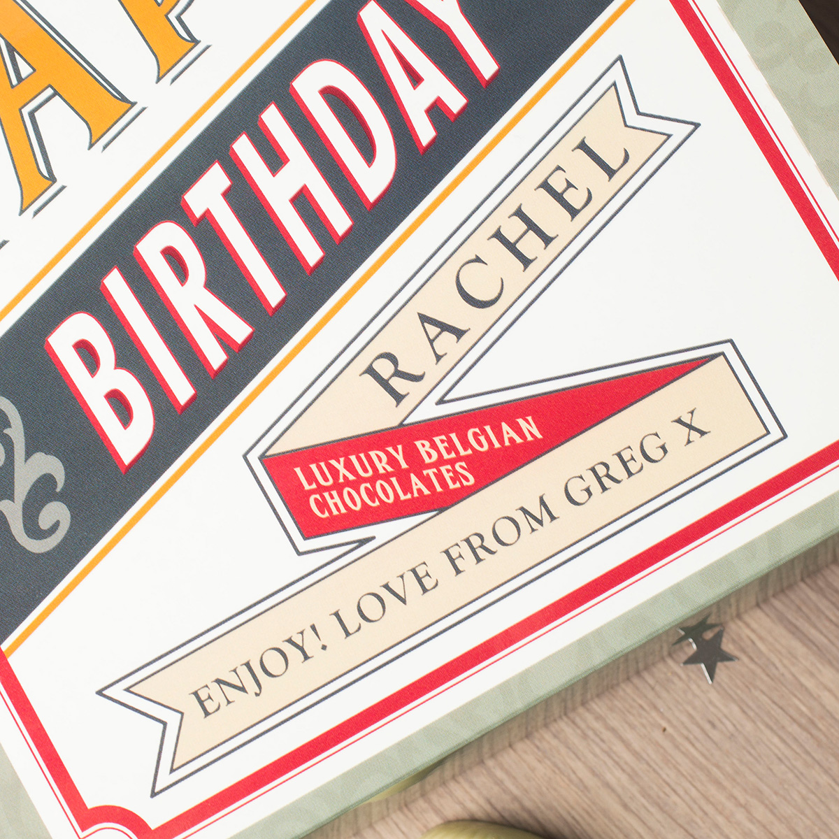 Personalised Belgian Chocolates - Retro Happy Birthday
