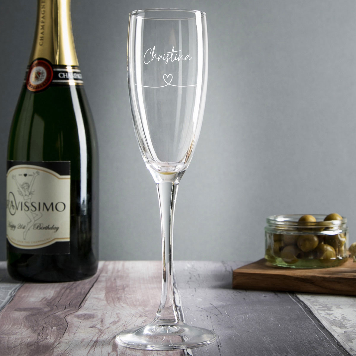 Personalised Champagne Flute - Heart & Name Love Story