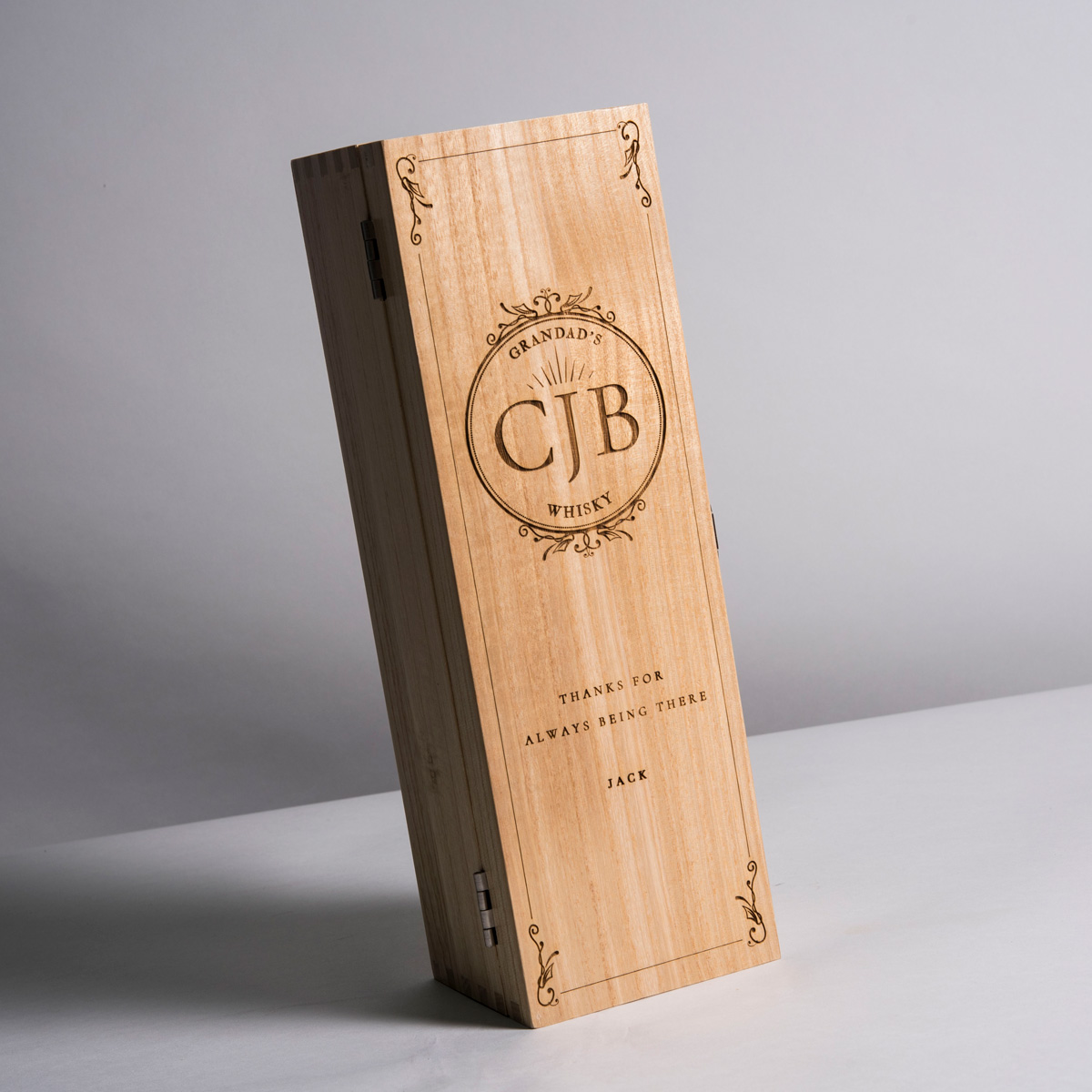 Personalised Luxury Wooden Whisky Box - Baroque Monogram