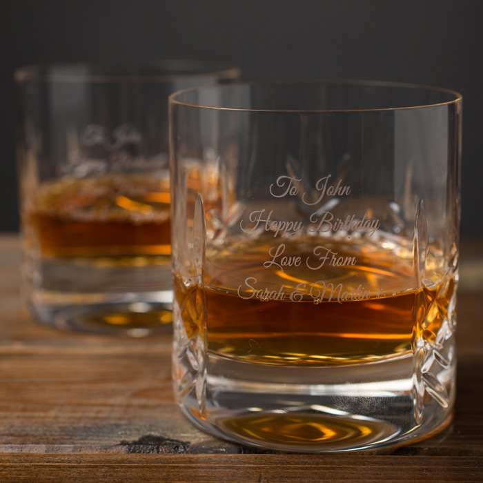 Personalised Set of 2 Cut Crystal Whisky Tumblers - Birthday