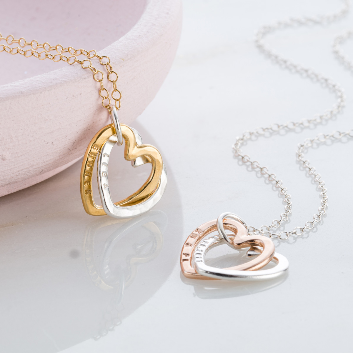 Personalised Posh Totty Designs Interlinking Hearts Necklace With Gold