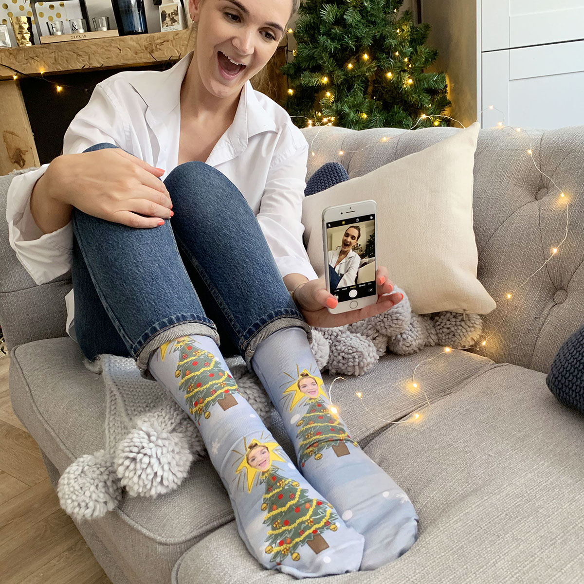 Photo Upload Socks - Christmas Tree Star