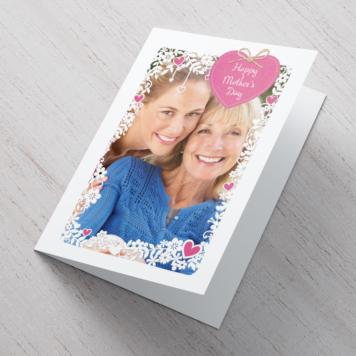Photo Upload Mother's Day Card - White Floral Border