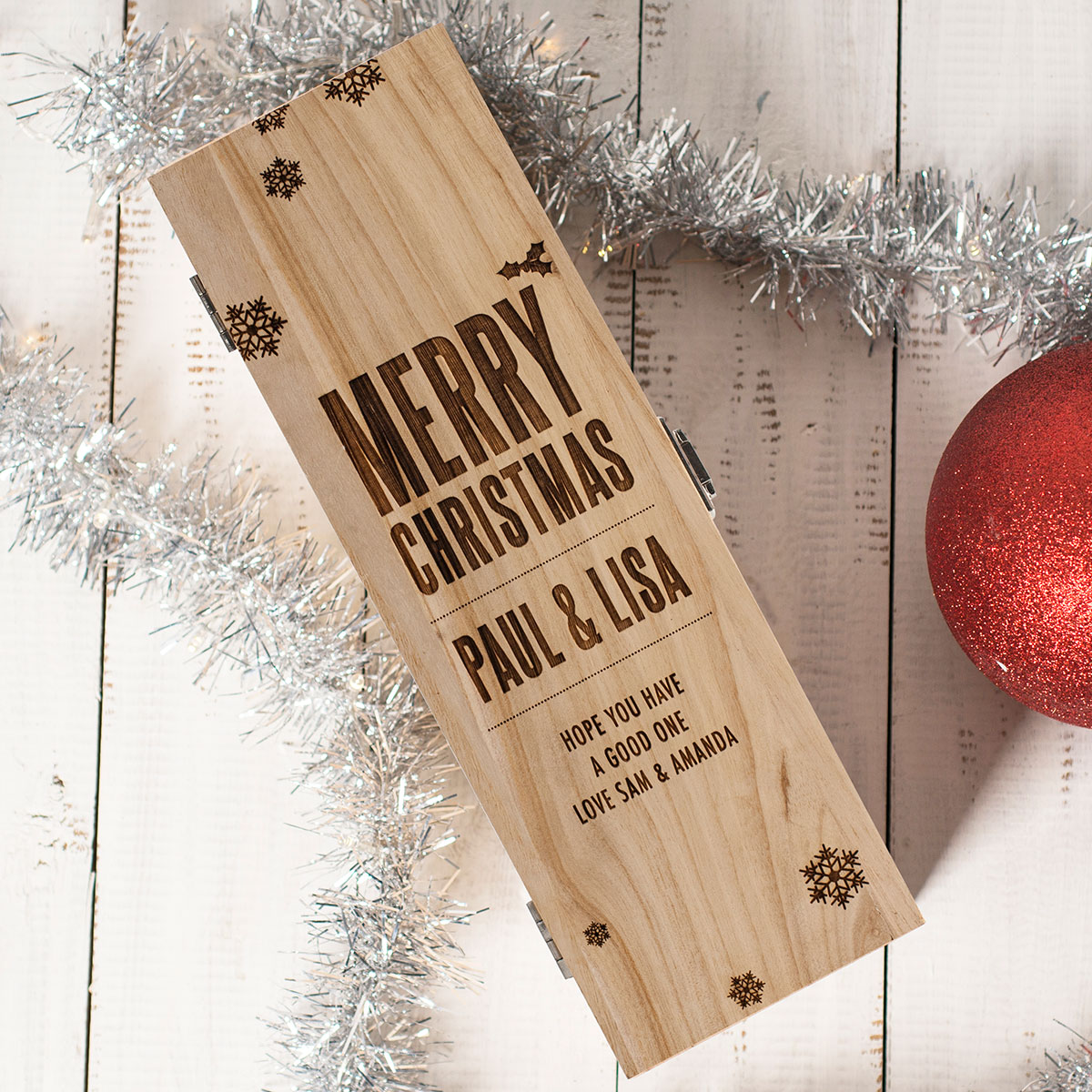 Personalised Luxury Wooden Wine Box - Merry Christmas