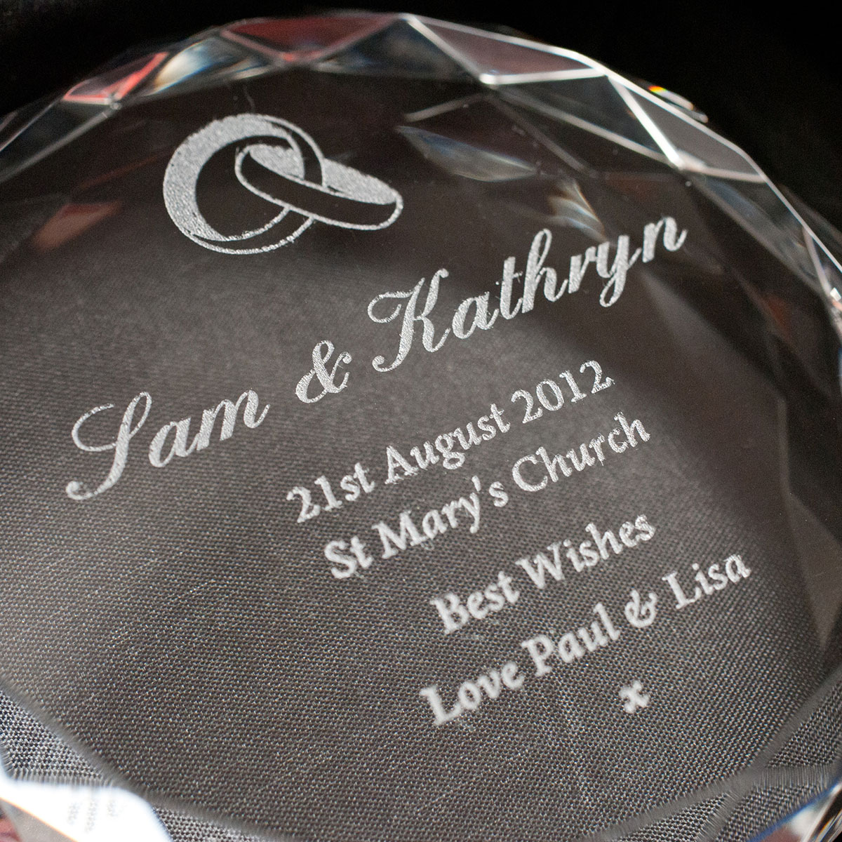 Personalised Round Glass Paperweight - Wedding