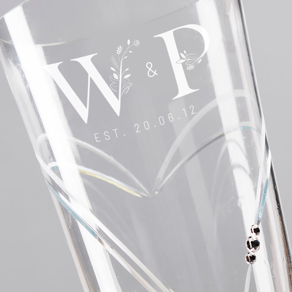 Engraved Swarovski Elements Glass Vase - Floral Initials