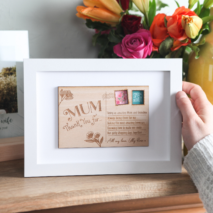 Personalised Wooden Framed Post Card - Thank You Mum