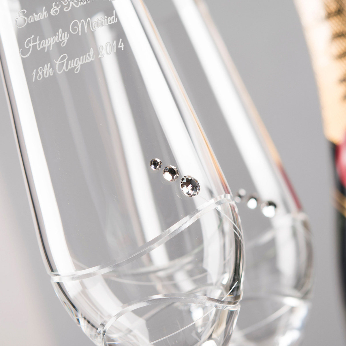 Engraved Set Of Two Swarovski Crystal Champagne Flutes - Swirls