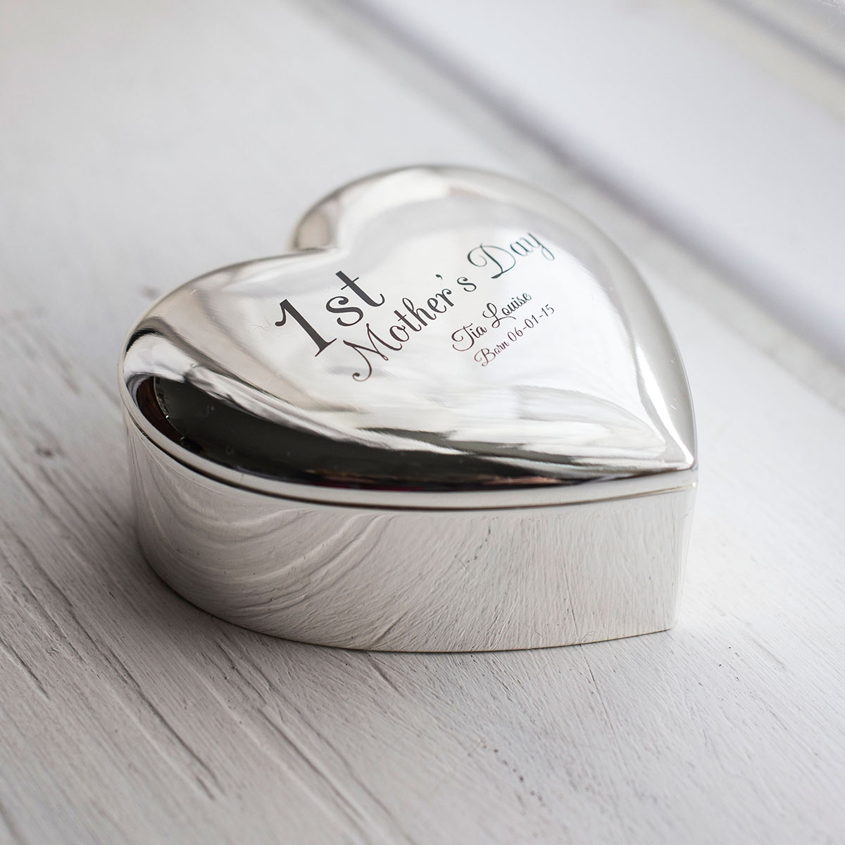 Engraved Silver-Plated Heart Trinket Box - 1st Mother's Day