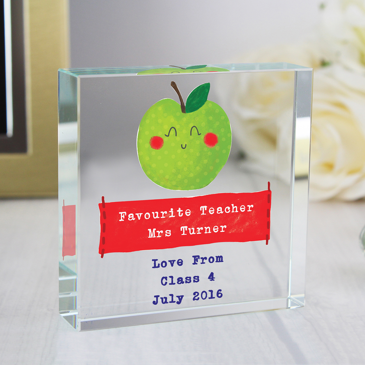 Personalised Large Crystal Token - Apple For The Teacher