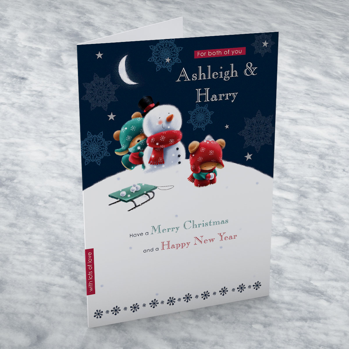 Personalised Hugs Christmas Card - Snowball Fight